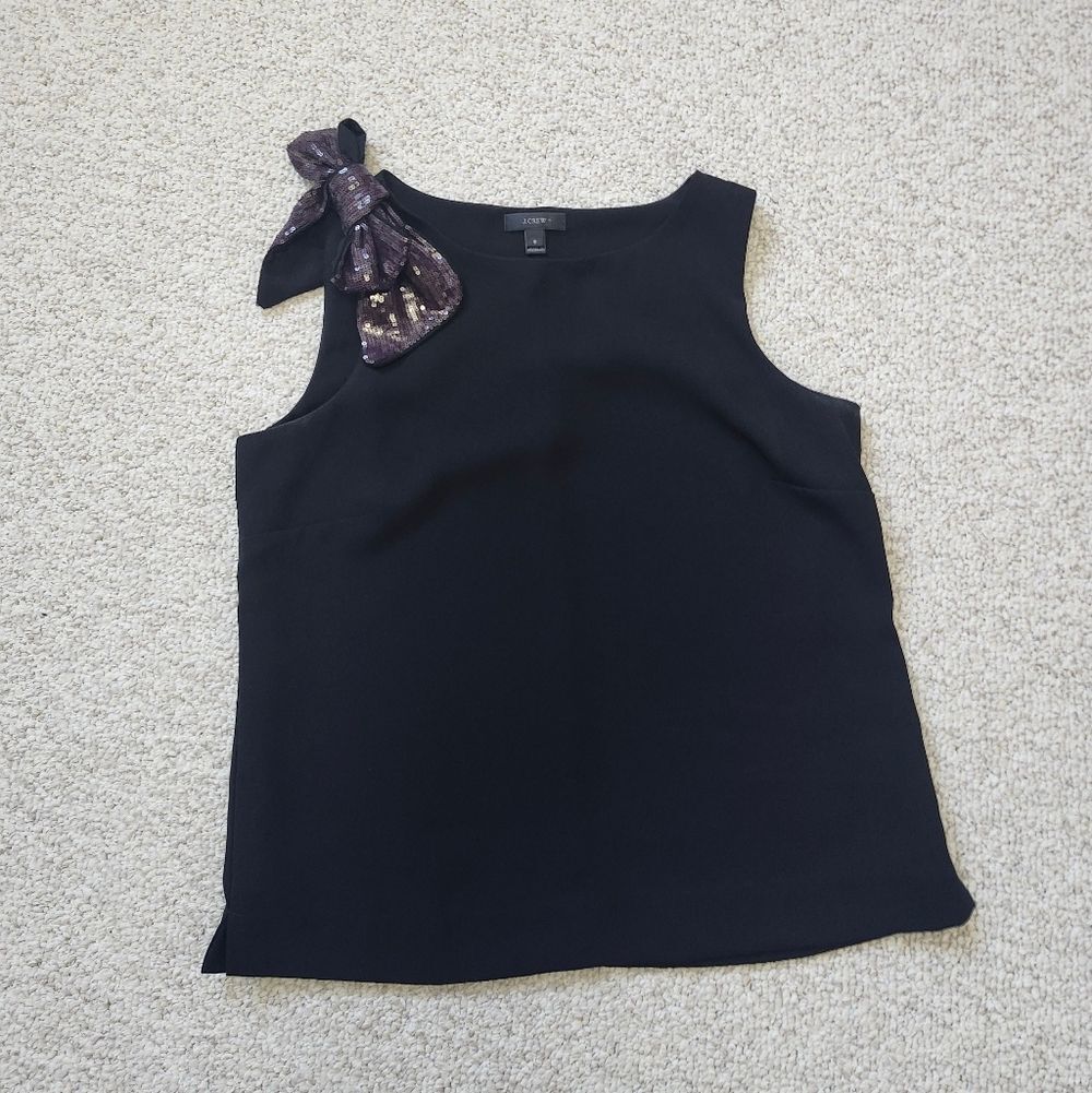 J. Crew Sequin Bow Shoulder Tank Top Black 6